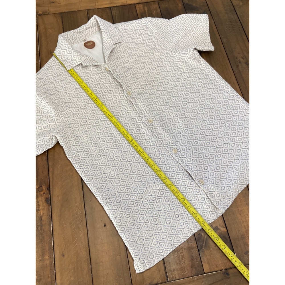 Common People Men's Shirt L Geometric Cream Blue Textured Cotton Button Up Large - Picture 6 of 6